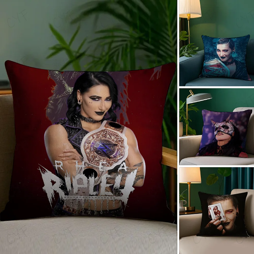 المصارعة R-Rhea R-Ripley كيس وسادة مكافحة الغبار المخدة غير مرئية سستة حريري قصير أفخم غطاء وسادة أريكة #1