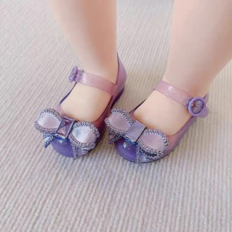 Mini Melissa sandali estivi per ragazze fiocco antiscivolo suola morbida Versatile solido coreano bambini dolci scarpe da principessa sandali da