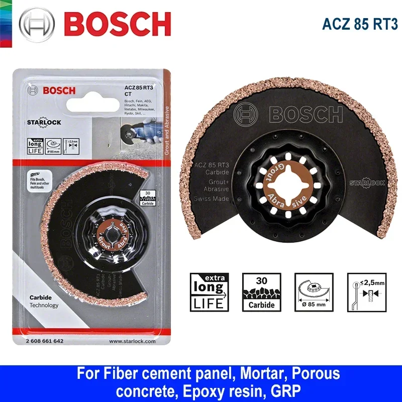 Bosch Starlock Oscillating Saw Blade ACZ 85 RT3 Carbide Grout + Abrasive Blades for Cement Panel Concrete Renovator Accessories