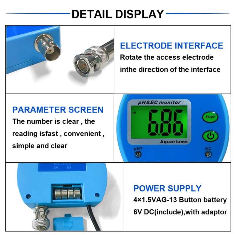 

AT05-Water Quality Analysis Instruments PH /EC Monitor Meter Acidometer PH Tester EU Plug