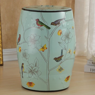 New Chinese Ceramic Drum Stool Flower And Bird Antique Art Round Stool