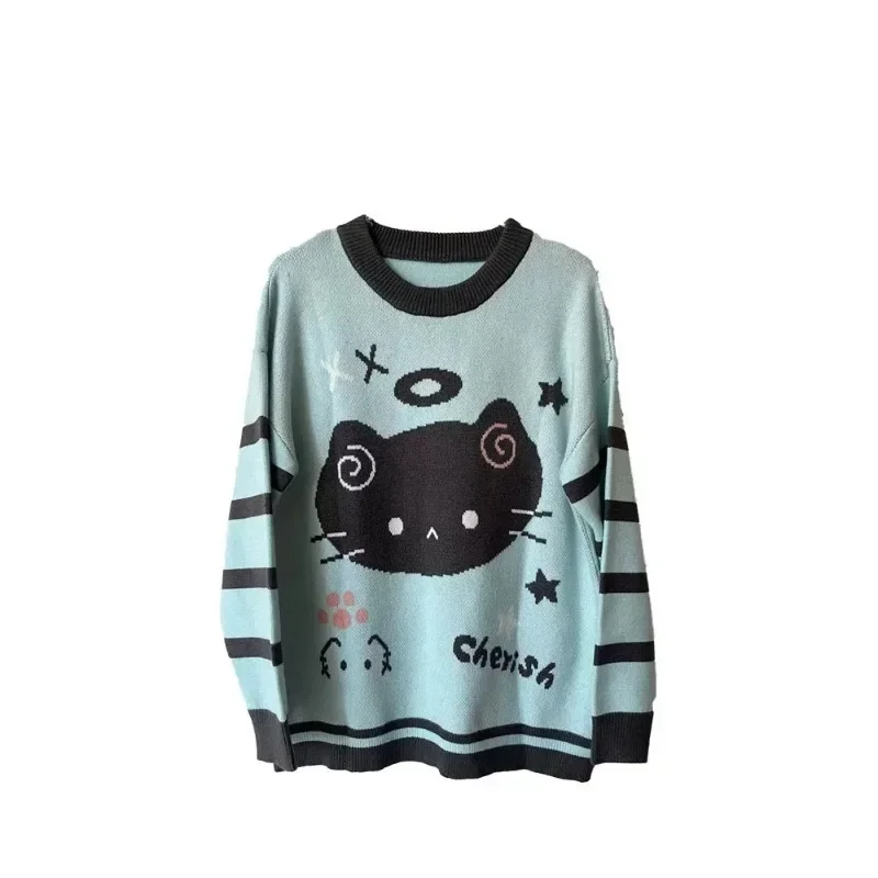 Y2k Striped Kawaii Women Sweaters Cartoon Embroidery Harajuku Japanese Fashion Knit Pullovers Loose Cute Winter 6 Y2k Striped Kawaii Women Sweaters Cartoon Embroidery Harajuku Japanese Fashion Knit Pullovers Loose Cute Winter 6