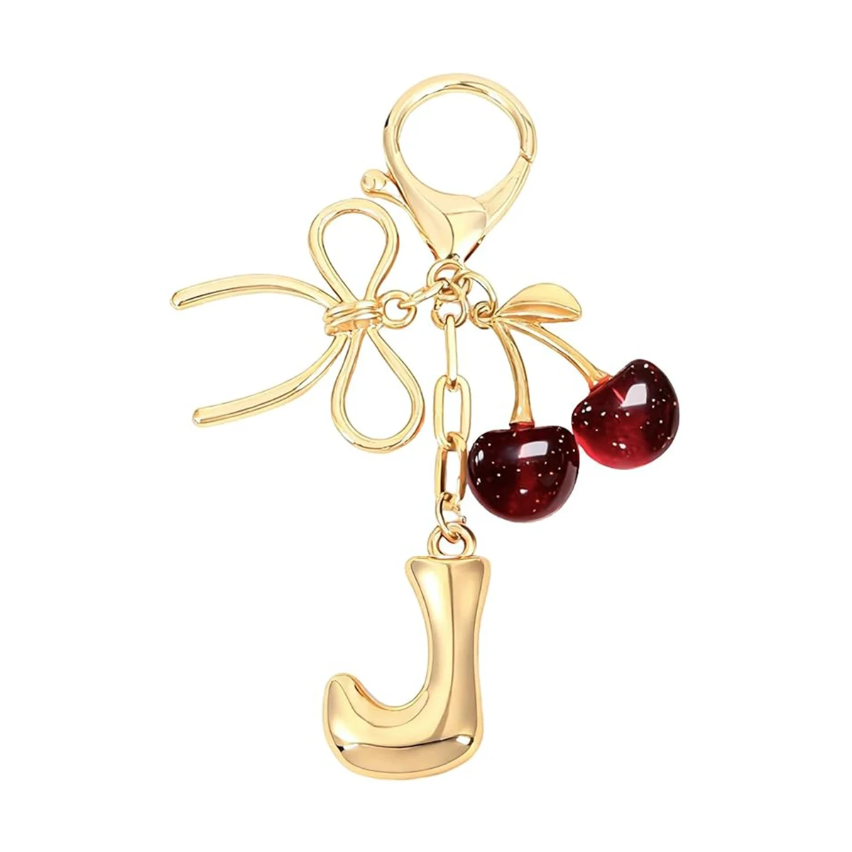 Bubble Initial Schlüsselanhänger mit Schleife & Kirsche - Goldene Buchstaben-Taschenanhänger für Frauen, Niedliche Handtaschen-Accessoires – Detail 11