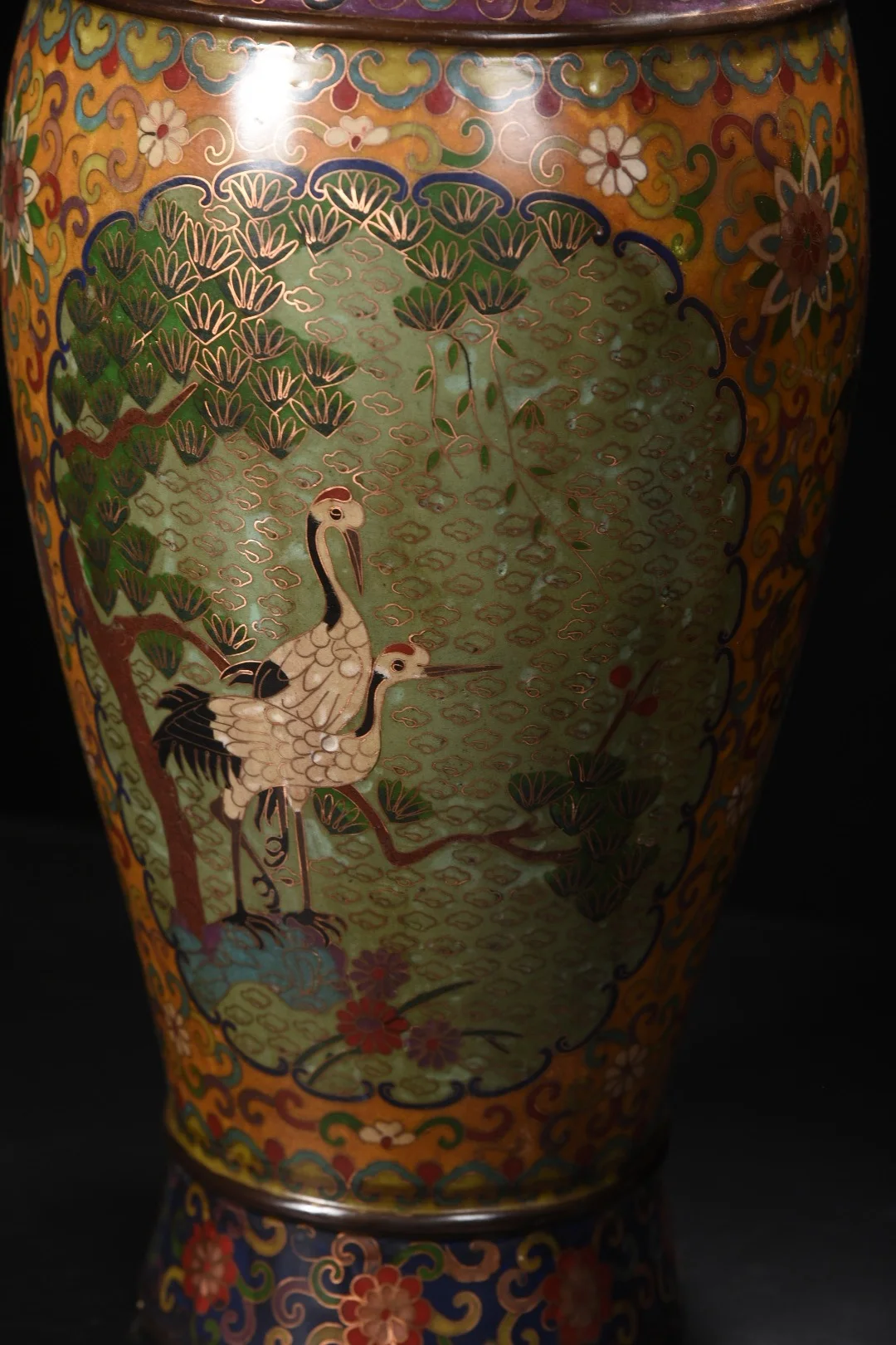 Old Bronze Cloisonne Crane Pattern Four Dragon Ears Vase Appreciating Bottles A Pair Ornaments