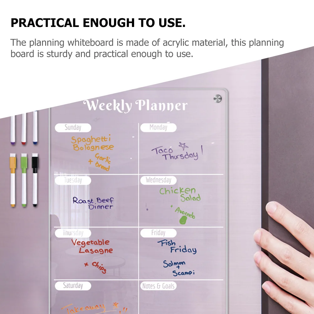 Wekelijks plannerbord Magnetische koelkast Droog uitwisbare kalender Helder voor koelkast Acryl Wit schema Dagelijkse planning Keuken