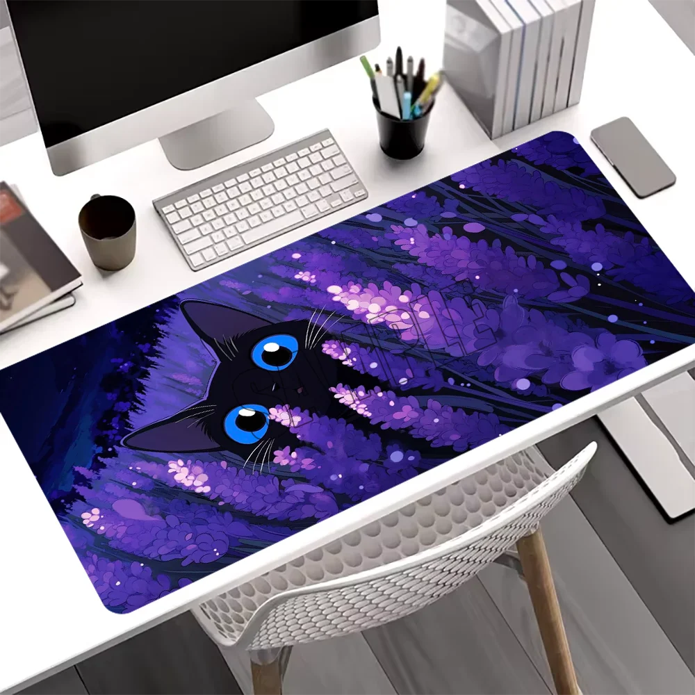 Hydrangea and Cat Cute Mouse Pad Large Cute Non-slip Rubber Base PC Desk Mat Washable Computer Pads for Game & Office Room Decor