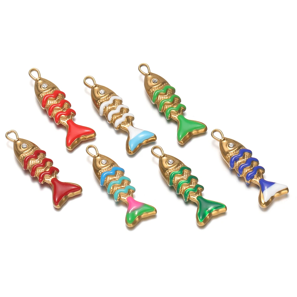 5 Stück Edelstahl-Emaille-Fischanhänger für DIY-Schmuck, Kinderarmbänder, Halsketten, Anhänger, Kinderohrringe, Geschenke – Detail 4