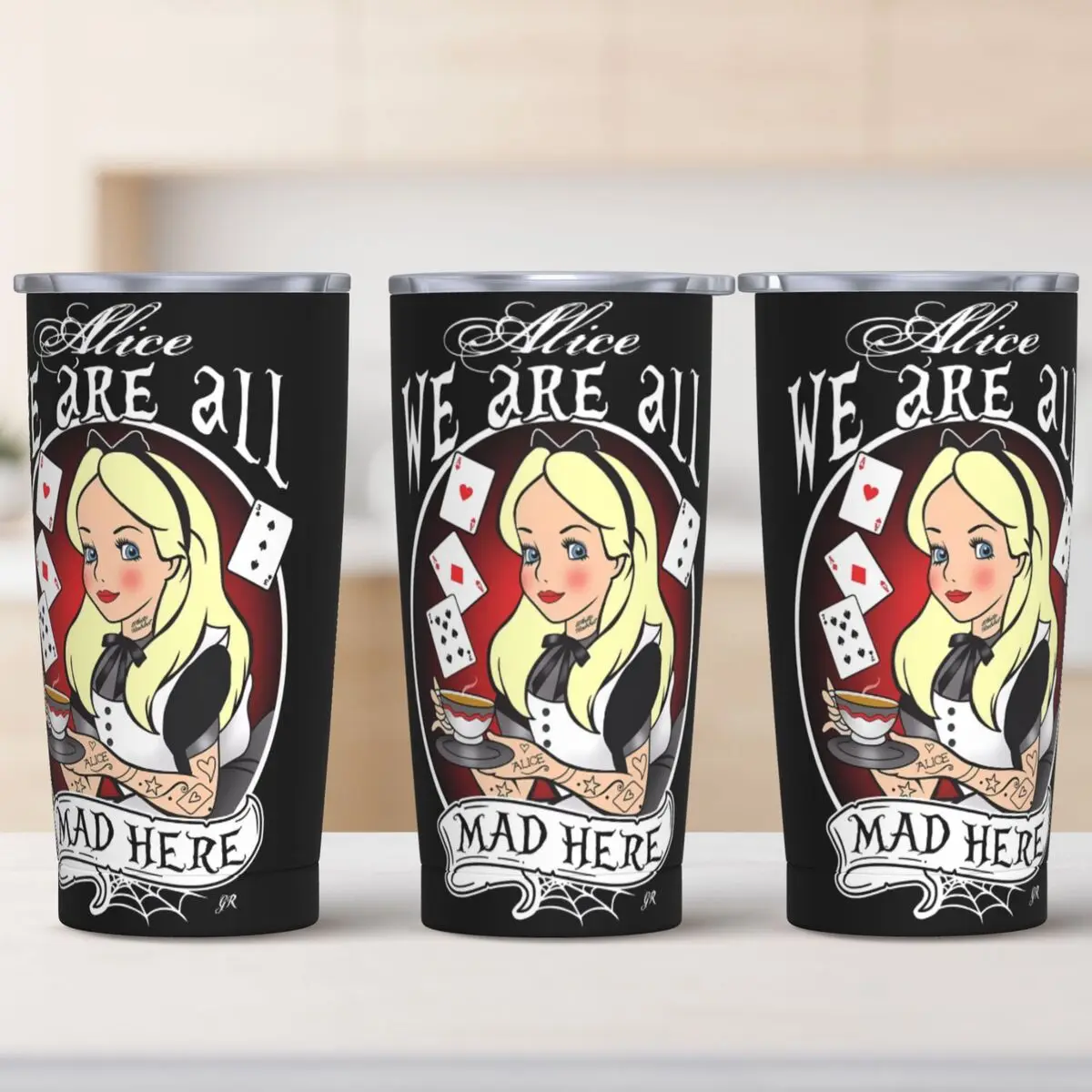 Gobelet en acier inoxydable Alice au pays des merveilles Alice tasses tasse avec pailles plage boisson froide bouteille d'eau isolé 20oz tasses thermiques