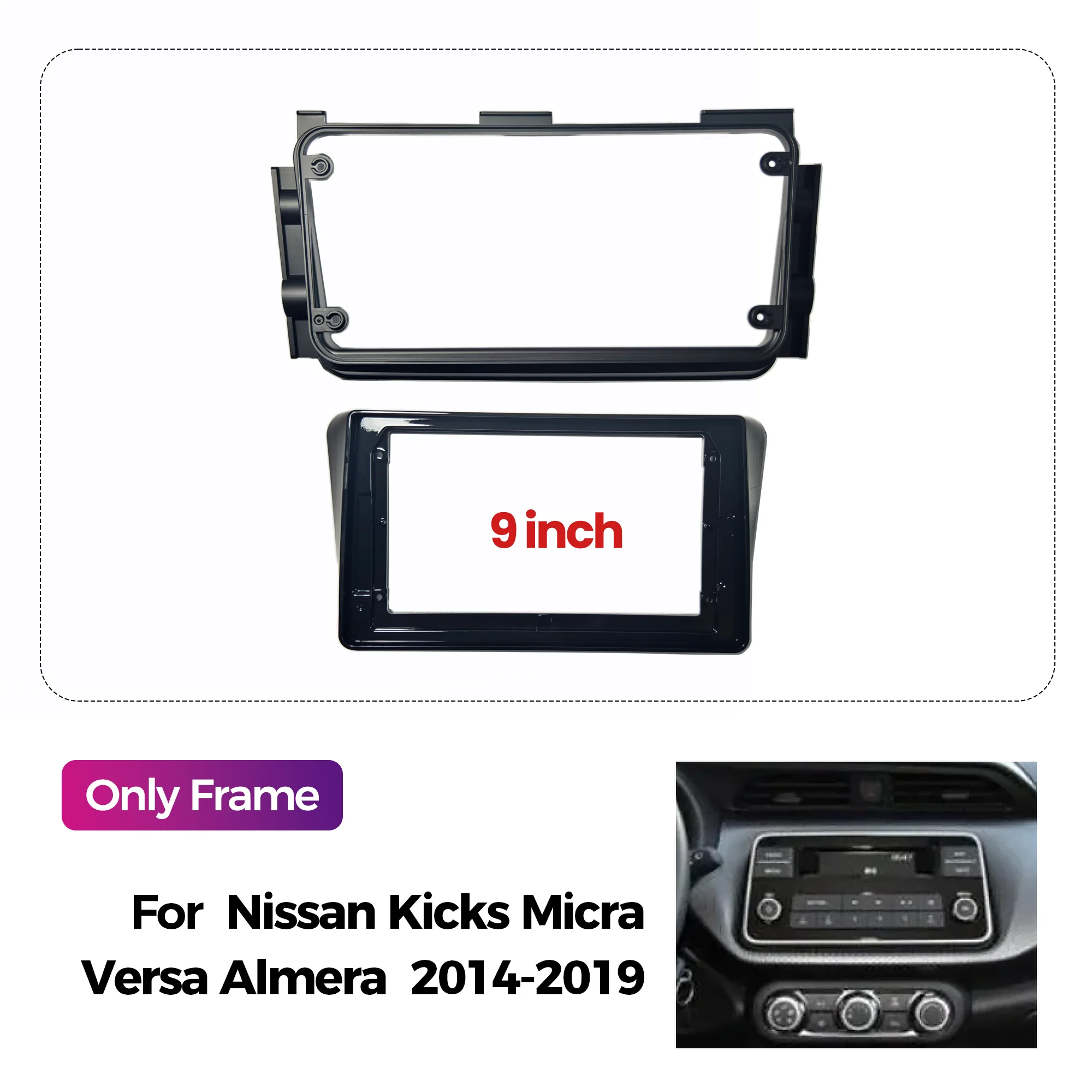 Double Din 9 Inch Car Radio Fascia Frame for Nissan Kicks Micra Versa Almera 2014-2019 Android  Dash Panel Adapter Kit