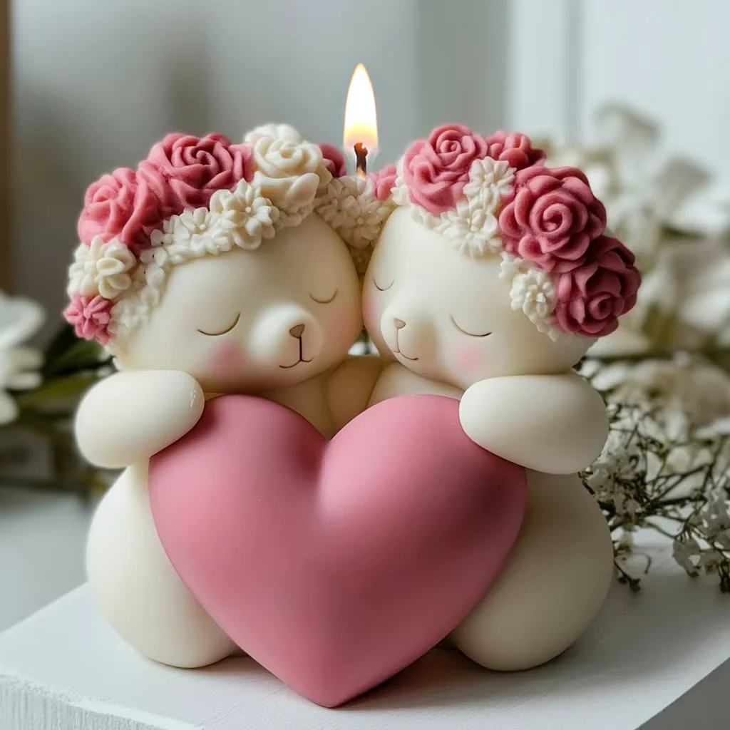 Love Bear Aromatherapy Candle Molds DIY Valentine\'s Day Love Rose Silicone Mould Gypsum Resin Pouring Tool for Gift Decoration