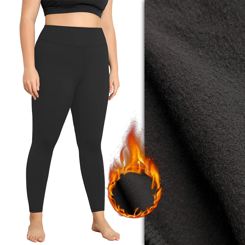 سراويل يوجا عالية الخصر مبطنة بالصوف للنساء للتحكم في البطن في الشتاء