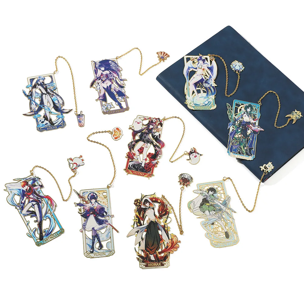 Genshin Impact Delicate Game Figure Metal Bookmarks for Game Fans Students Friends