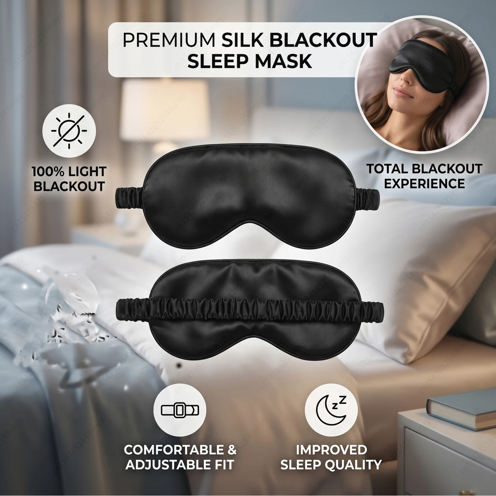 1/2/3er-Pack Seiden-Schlafmaske - Elastische Verdunkelungs-Augenmaske & Augenbinde für erholsamen Schlaf, Lichtblockierend, Verstellbarer Riemen – Detail 5
