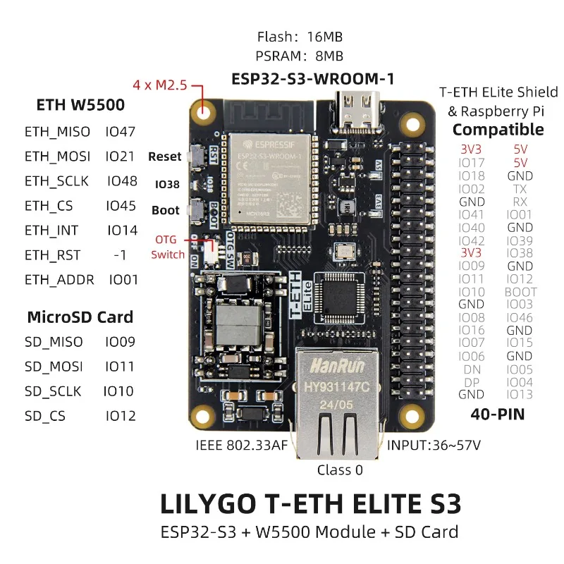 T-ETH-ELite ESP32-S3 Ethernet Development Board W5500 Module Scalable