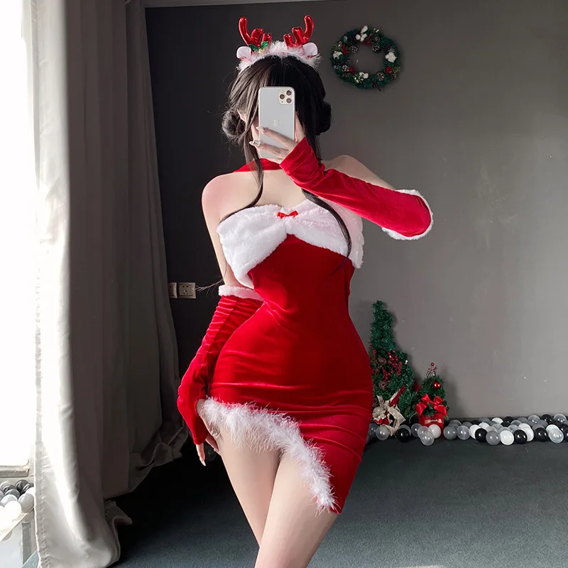 Women Christmas Dress Cosplay Santa Claus Clothes Uniform Costume Skirt Outfits Christmas Party New Year Red Roleplay Outfit