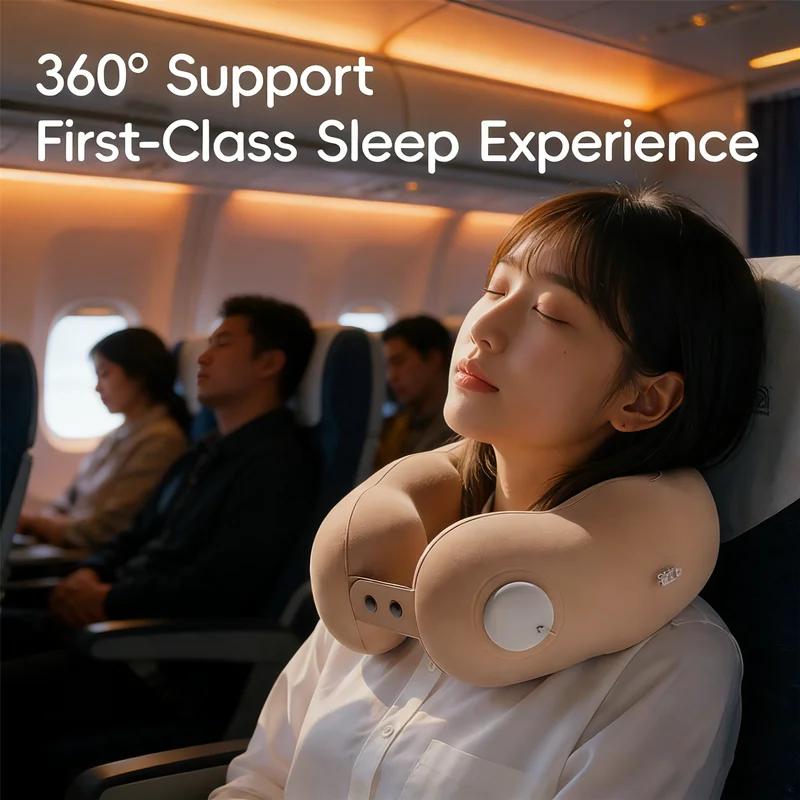Portable Office Nap Pillow Inflatable U-Shaped Neck Pillow with Washable Cover, Adjustable Firmness for Desks, Travel & Commutes