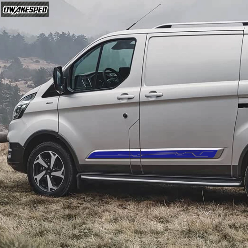 

2 шт. наклеек на боковые двери автомобиля для Ford Transit Tourneo Custom MK7 MK8 MK9, длинные спортивные полосы, виниловые наклейки, аксессуары для стайлинга