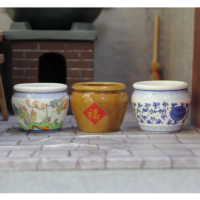 Doll House Accessories Mini Pottery Water tank mini Ceramic Basin Pottery pot
