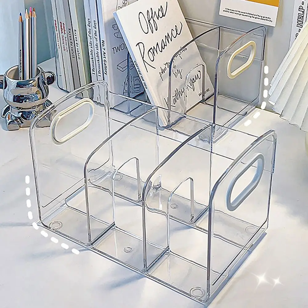 Portable Clear Acrylic Bookends with Handle Desk Organizer Divided Book Stand Desktop Book Holder Student