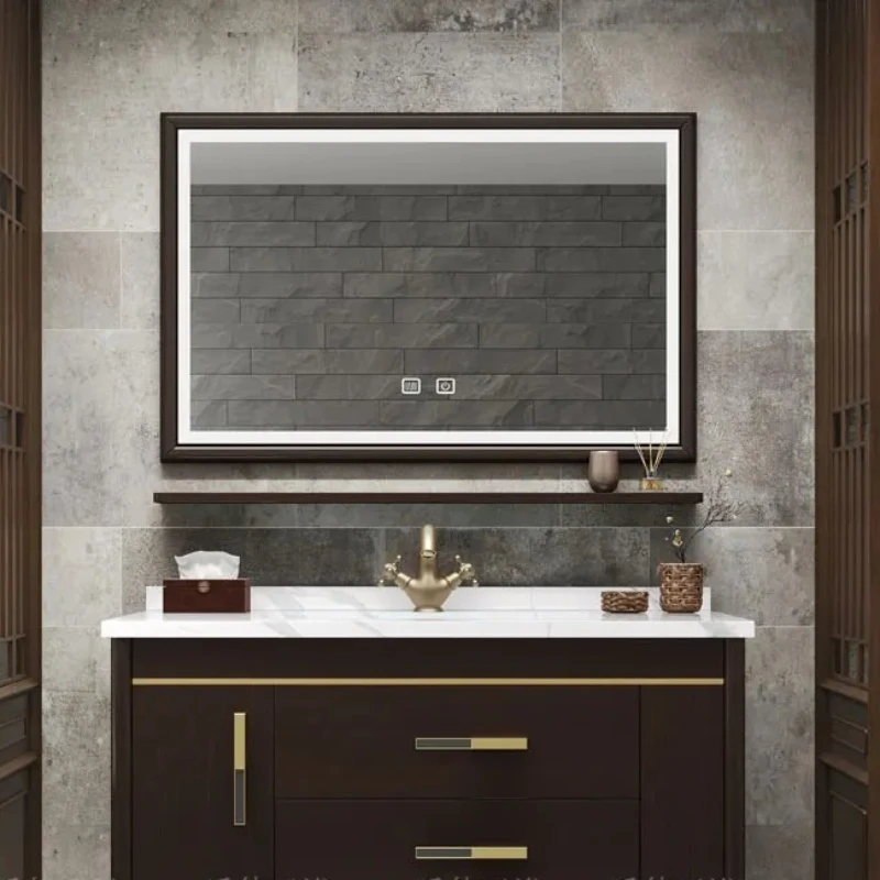 

Тумба для ванной из массива дуба, напольная, с мраморной раковиной и умным зеркалом, комбинированная, для декора ванной комнаты