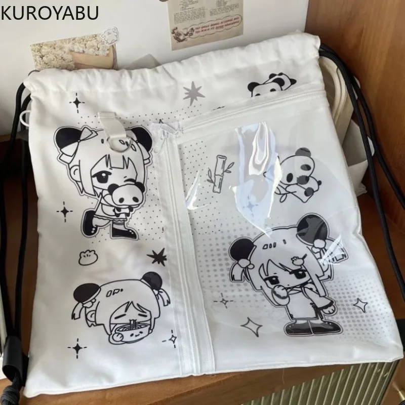 

Рюкзаки Kawaii с милым мультяшным принтом, прозрачный карманный Harajuku Pain Y2k, сумка, холст, повседневный рюкзак на шнурке, шикарная сумка для девочек
