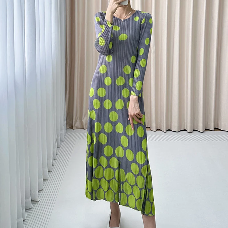 2024 Autumn New Polka Dot Dress Retro Western Style Long Dress Large Size Loose Slim  vestidos de mujer