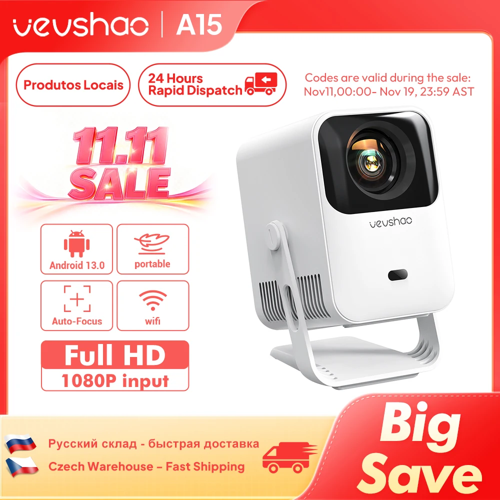 Vevshao A15 جهاز عرض ذكي محمول أندرويد 13 جهاز عرض مزدوج واي فاي تلقائي كيستون التركيز جيب متعاطي المخدرات اجتماع المنزل سينما الفيديو #1