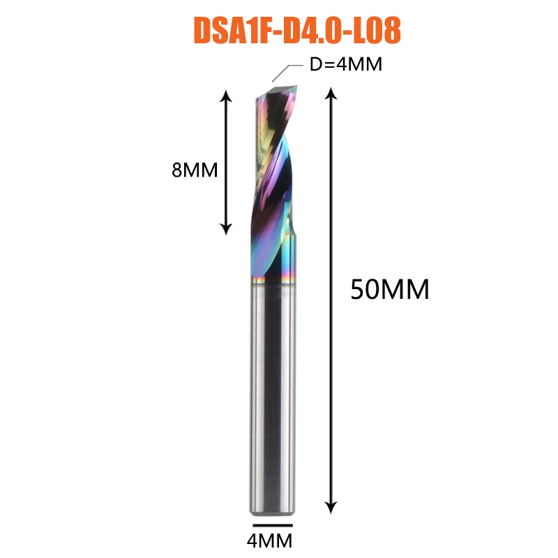 Dreanique 1pc 3.175 4 6 8mm Single Flute Solid Carbide Alloy End Mill, DLC Coating Frees Bit Voor Aluminium