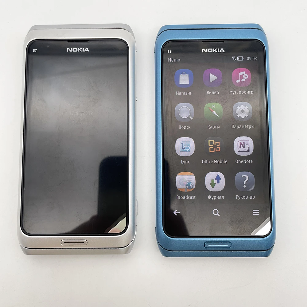 هاتف Nokia E7 الأصلي مصنوع في فنلندا يدعم اللغة الإنجليزية بحالة جيدة