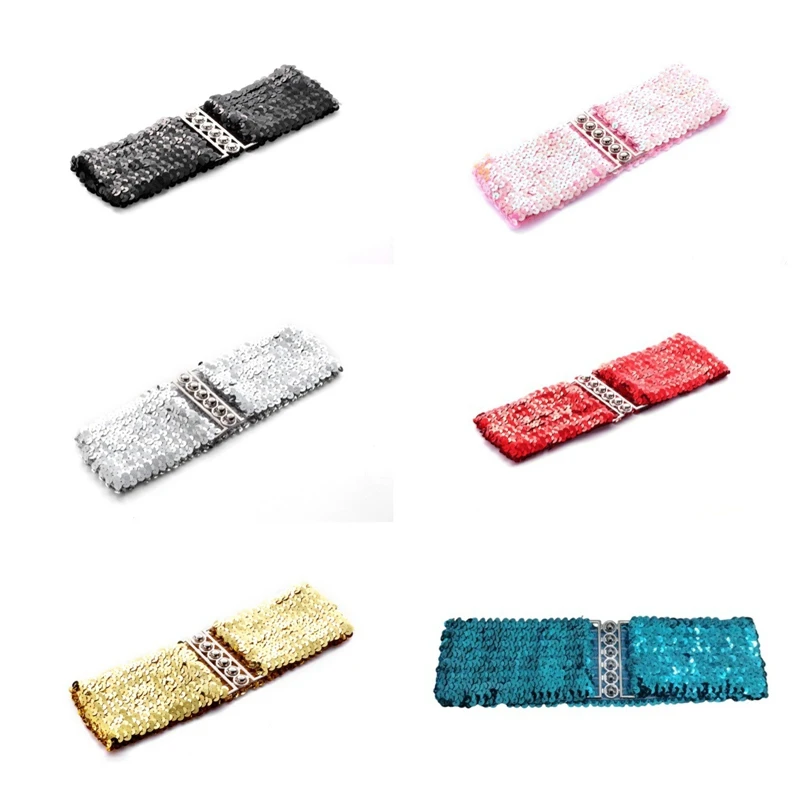 Ladies Trendy Sequin Wide Elastic Waistband Personalized Waist Chain Party Dress Decoration Belt