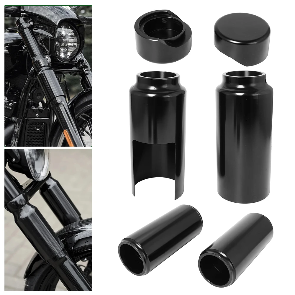Motorcycle Black Full Front Upper Fork Cover Tube Cap Lower Gaiters Boots Set For Harley Softail FXBR/S Breakout 2018-2022
