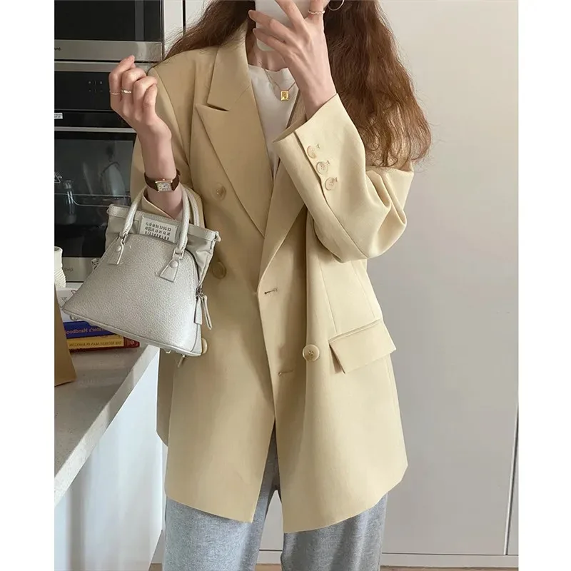 Unxx Herbst Retro lässig einfarbig lang ärmel ige Blazer Mäntel pendeln einfarbig lose zweireihige Anzug Kragen Jacke