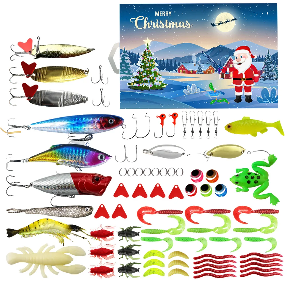 Christmas Fishing Countdown Calendar Box 24 Days Fishing Spoon Lures Advent Calendar 2024 Festival Theme Xmas Gift for Adult