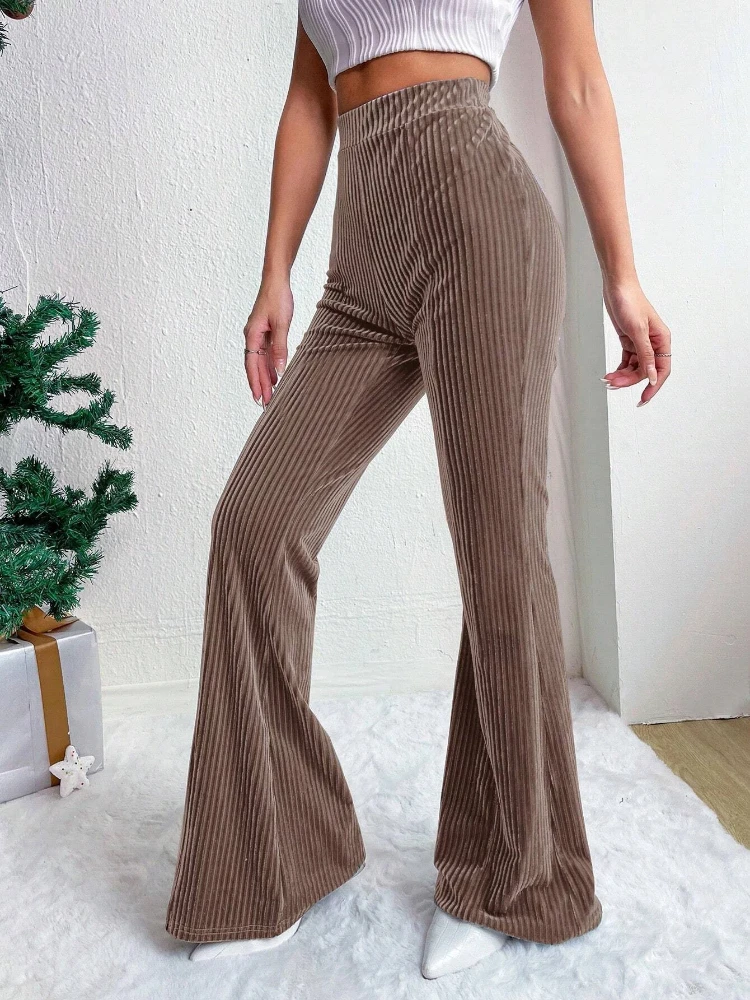 Women's autumn and winter new high-waisted corduroy flared pants, solid-color casual wide-leg trousers, loose floor-length pants