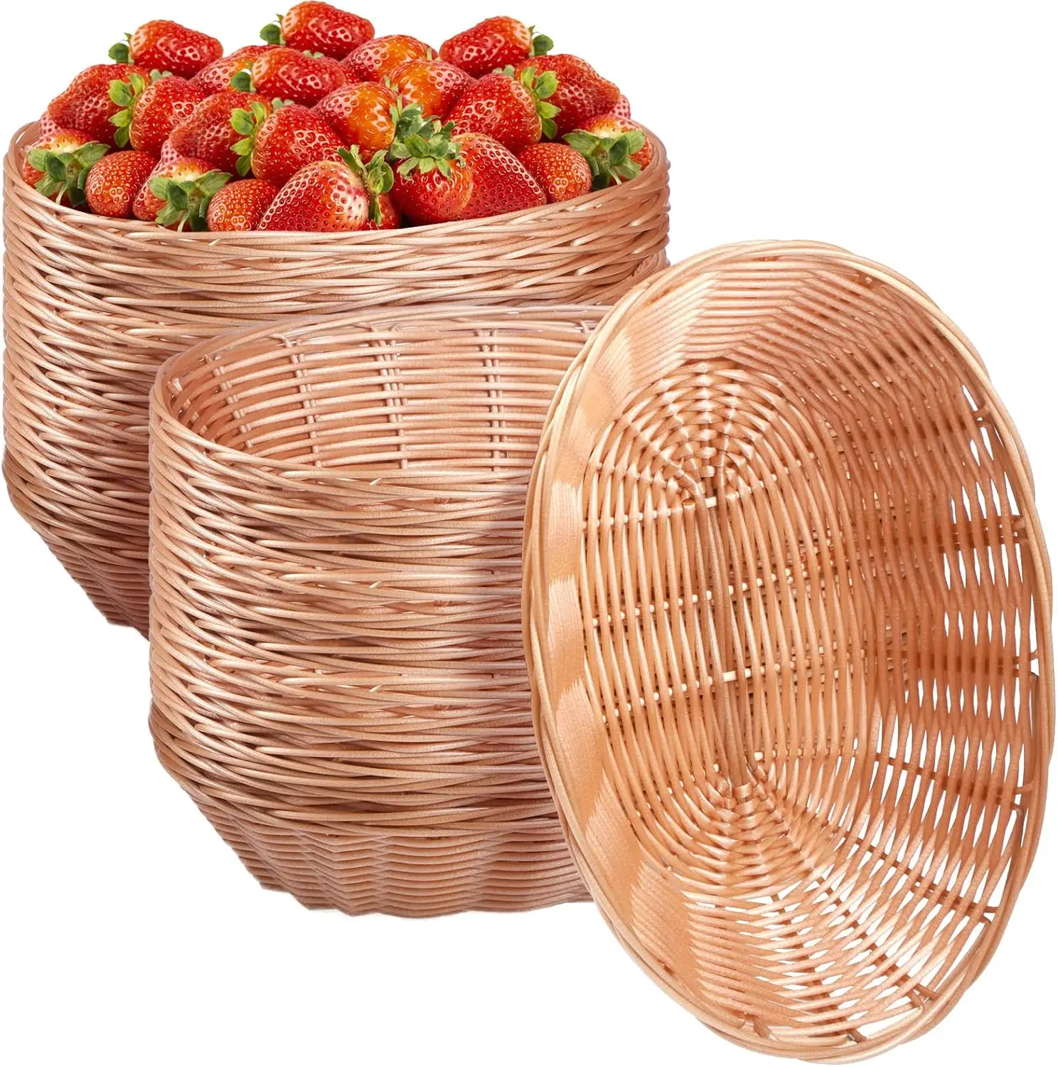 

24 Pack Plastic Oval Baskets for Food Storage, Kitchen Organization, Easter Gifts - Light Brown