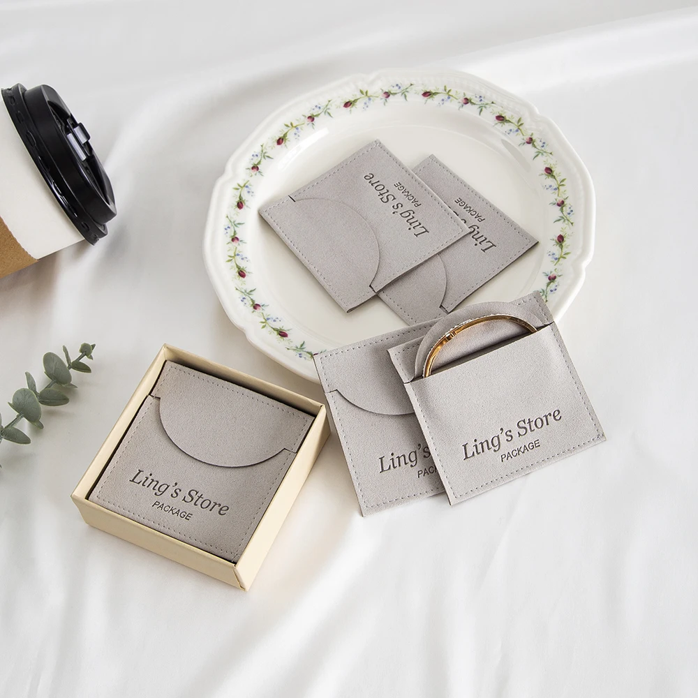 

100Pcs Luxury Personalized Logo Grey Gift Packaging Bag Envelope Perfume Eyelash Keychain Oil USB Headset Knife Organizer Pouch