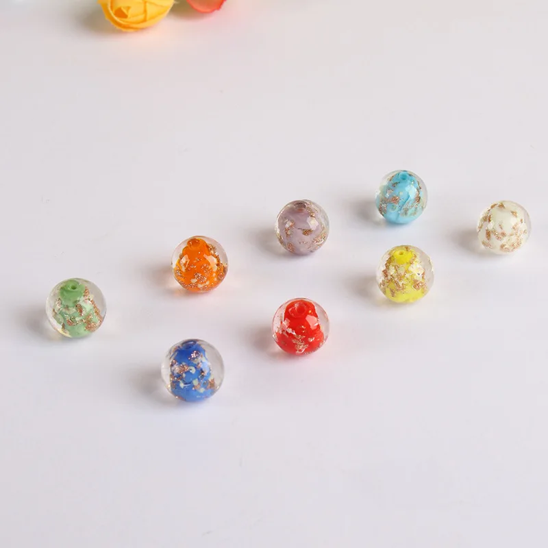 10pcs Round 10mm Handmade Luminous Lampwork Glass Loose Beads for Jewelry Making DIY Necklace Bracelet Keychain Crafts Findings