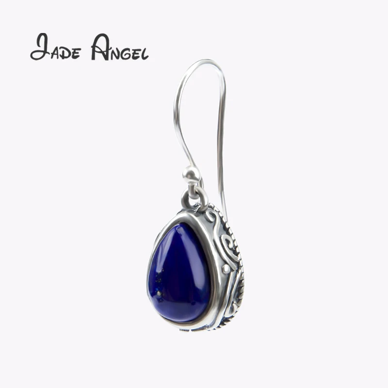 Jade Angel Real Solid 925 Sterling Silver Jewelry Natural Lapis Lazuli Water Drop Earrings for Women