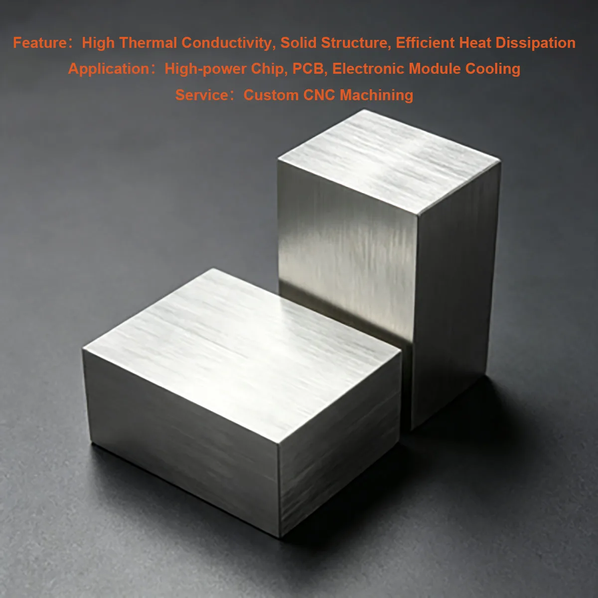 Solid Square Aluminum Heat Sink Block 40×40/50/60mm, High Power Chip Electronic Component Heat Dissipation Aluminum Material, Cu