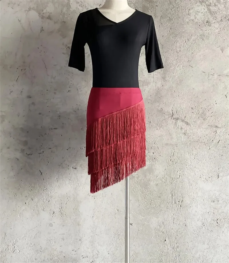 กระโปรงเต้นลาตินผู้หญิง 3 ชั้น แต่งพู่ห้อย สีใหม่ปี 2026 ไซส์ใหญ่ 5XL เซ็กซี่ สำหรับเต้นรูมบา แซมบ้า