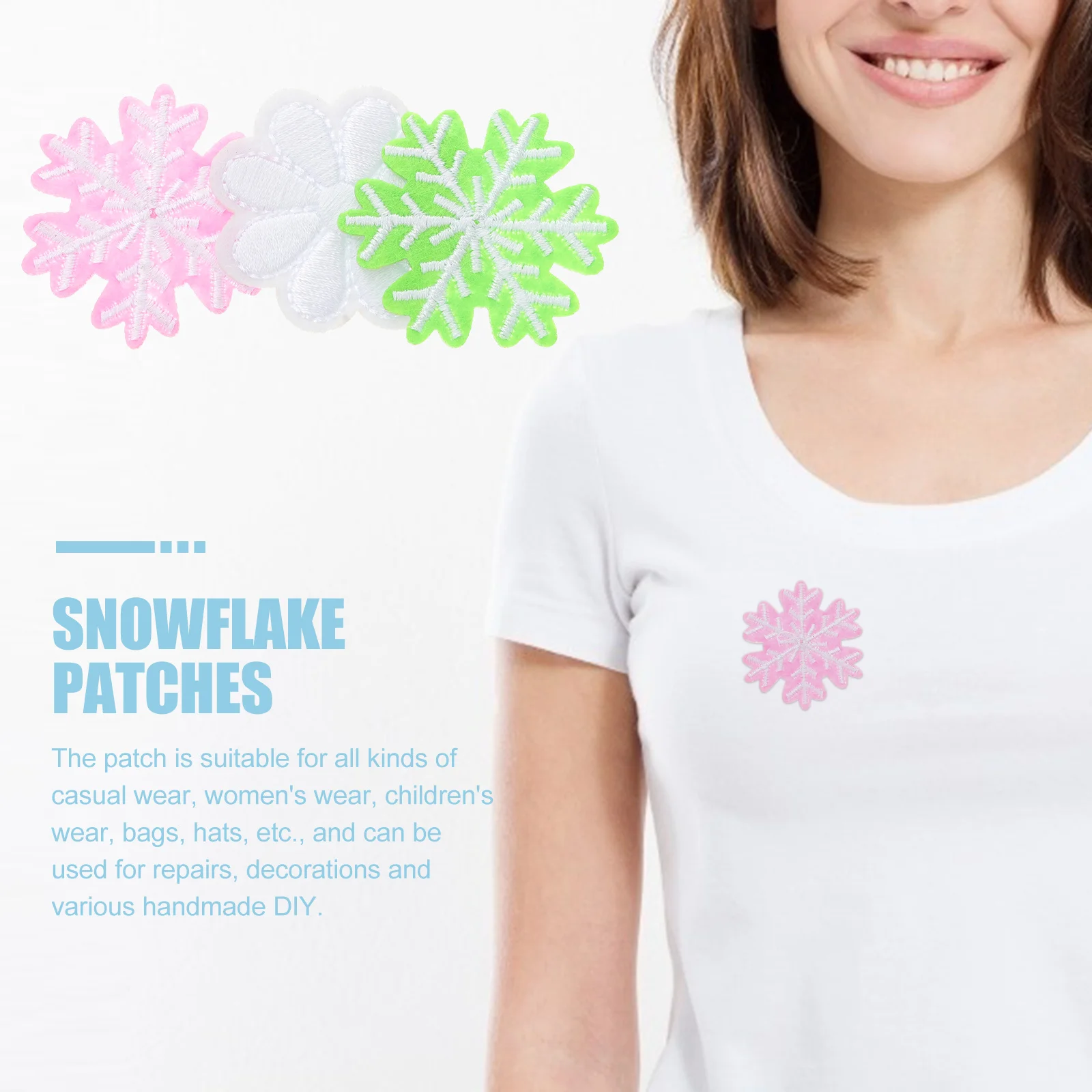 

60pcs Snowflake Patches Pink Christmas Appliques For Clothing Bags Hats Embroidery Patch Garment Accessories Craft Sewing