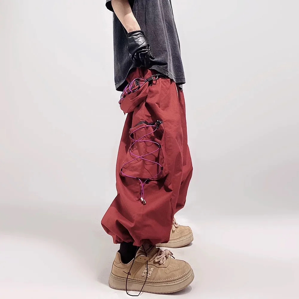 Niche Hip Hop Skateboard Pants High Street Fashion Ankle-Tied Loose Wide Leg Sports Tooling Functional Lantern Ankle-Length