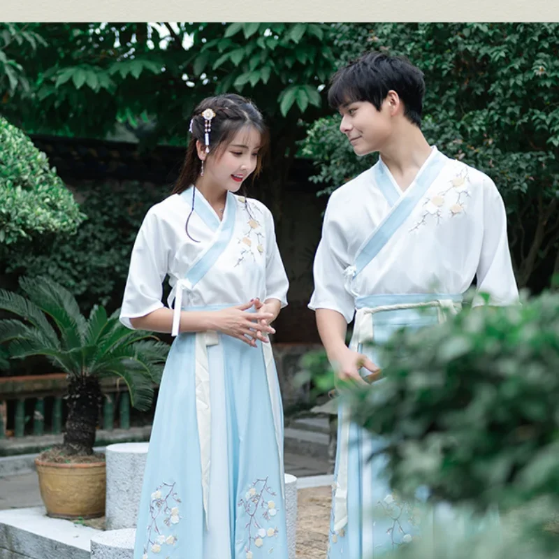 Hanfu Couples Men Women Chinese Style Summer Improved Super Fairy Ancient Costume Fairy Ancient Style Waist Skirt and Top Set