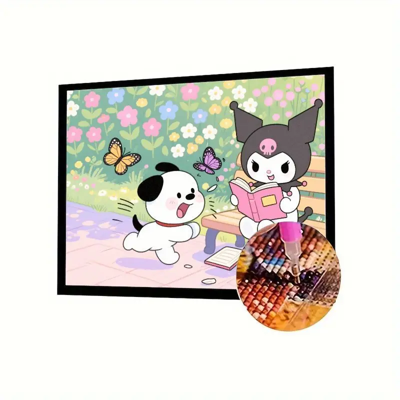 

1 шт. книга для чтения Kawaii Kuromi с милой собакой и бабочками в цветущим цветочным саду, набор для 5D алмазной живописи, полная дрель DIY Ro