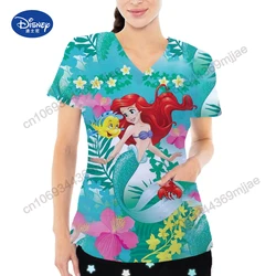 New V-neck Design Women's Clothes Cartoon Pattern Female T-shirts Large Pocket Tops for Women Short Sleeves Tops Free Shipping