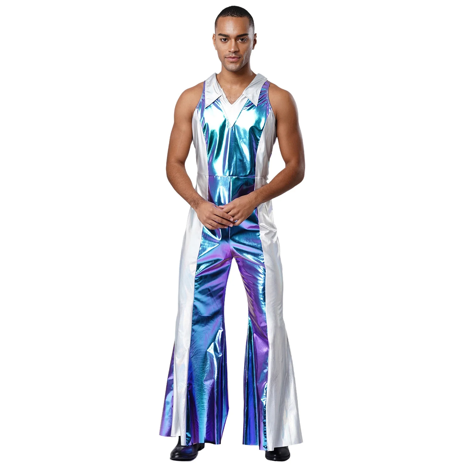 

Men's Halloween Carnival Alien Robot Astronaut Cosplay Romper Holographic 70s 80s Disco Prom Dance Performing Jumpsuit Outfit