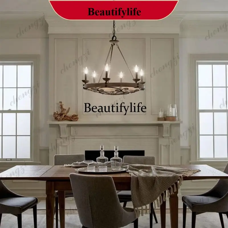 M138 French retro industrial style wood wheel living room restaurant hotel designer bed and breakfast villa