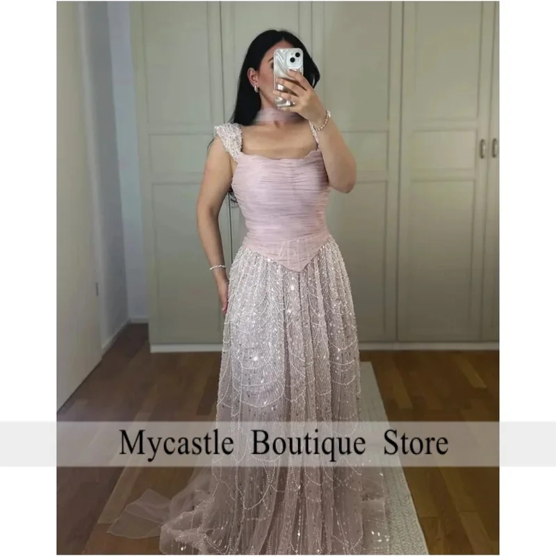 Líder quadrado vestido de noite feminino linha um vestido de baile vestido de luxo feito sob encomenda sem mangas luxo 2025 vestidos robe soiree