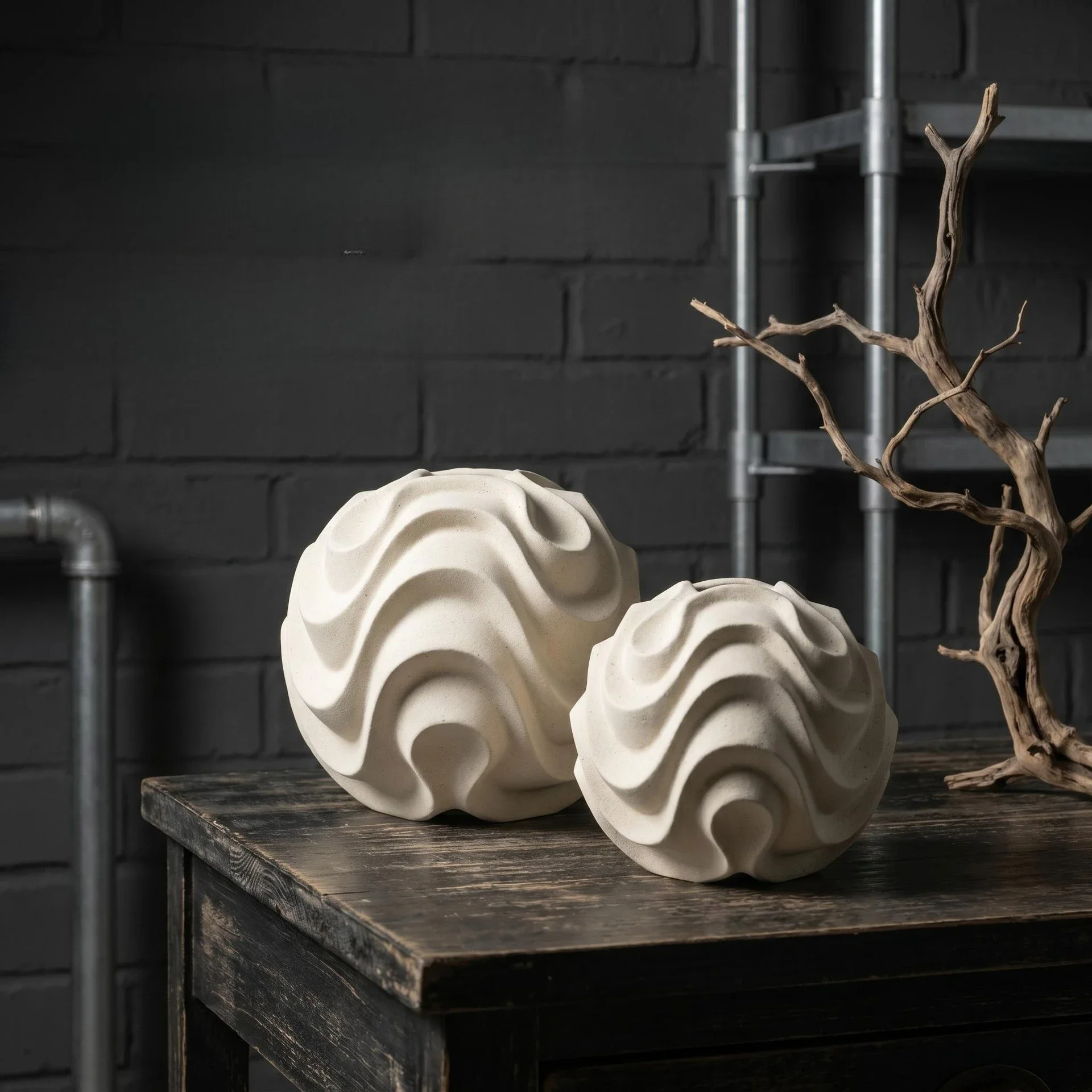 Creative Circular Pleated Wave-shaped Vase Wave-patterned Spherical Ceramic Decorative Piece Flower Vase Home Decoration