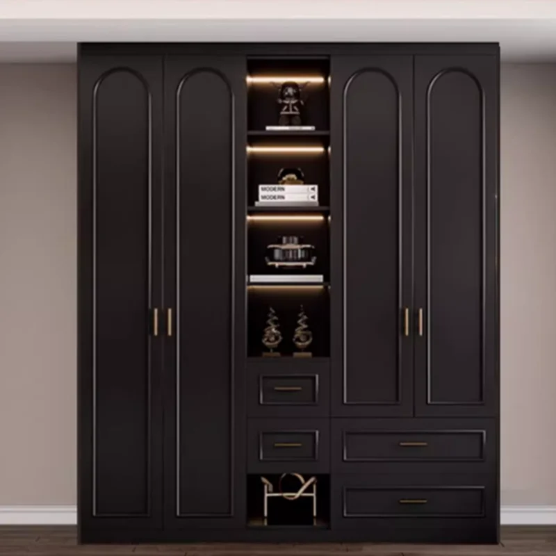 Big Black Luxury Closet Glass Doors Drawers Nordic Metal Storage Open Wardrobe Organizer Clothes Armario Bedroom Furniture